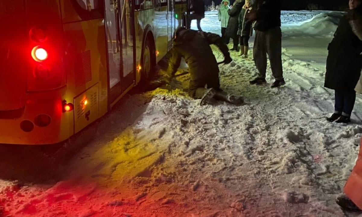В Ярославской области пассажирам пришлось выталкивать автобус из сугробов
